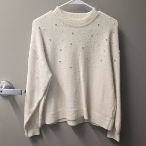 H&M Cream Turtleneck Sweater with Silver Accents